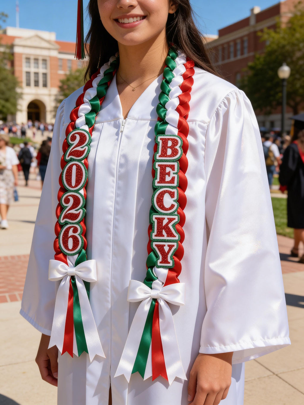 Mexico-Themed Graduation Lei – Festive Red, White & Green Graduation Lei
