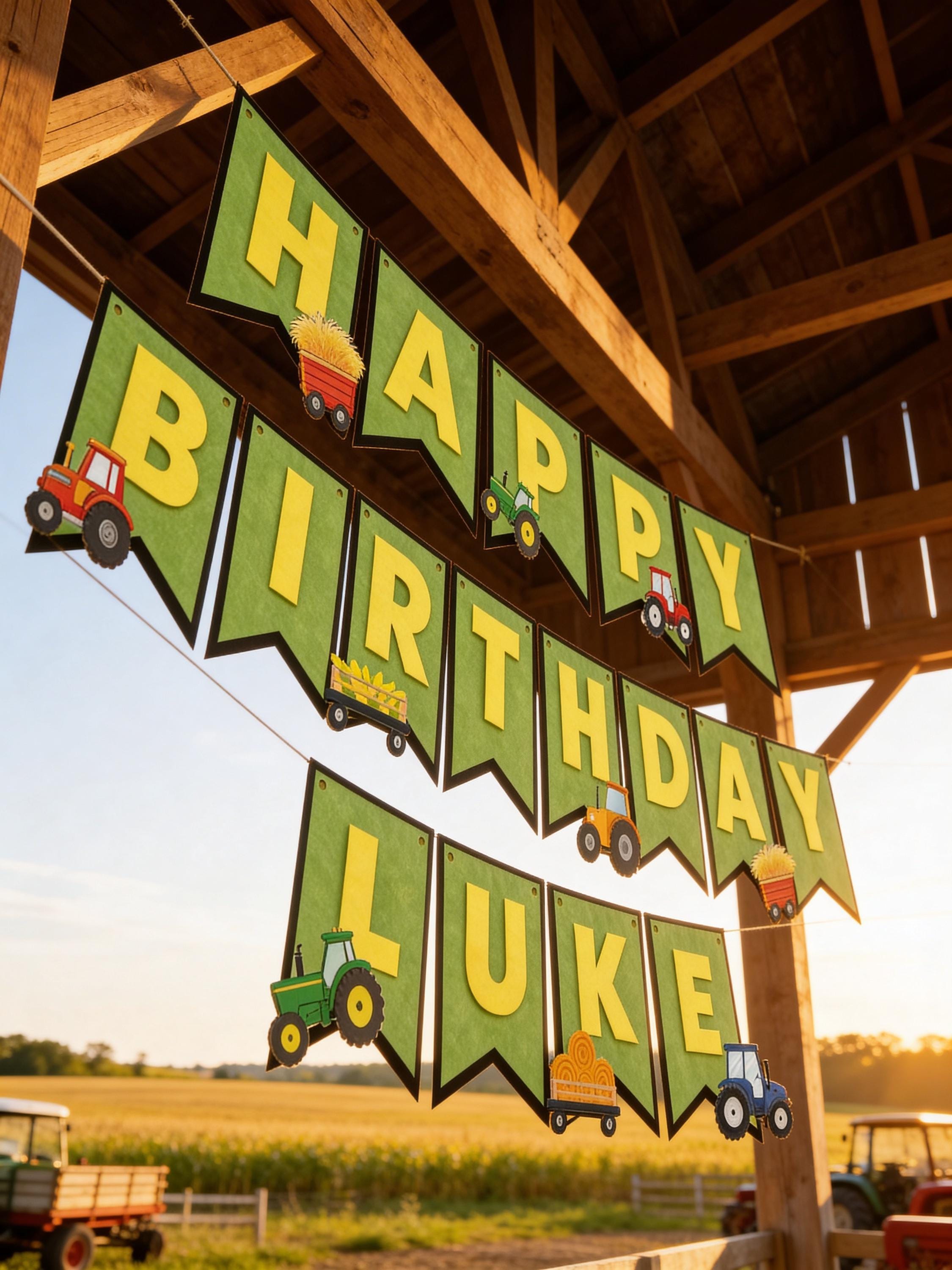 Tractor Theme Birthday Banner – Farm Birthday Party Banner – Personalized Barnyard Birthday Decoration