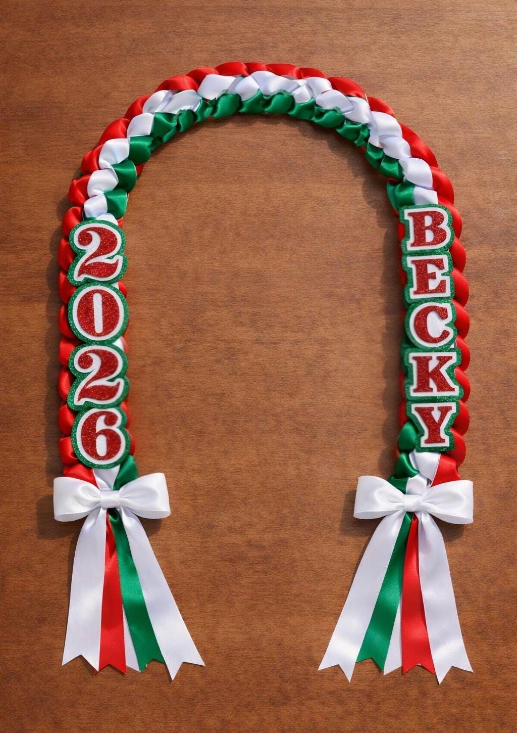Mexico-Themed Graduation Lei – Festive Red, White & Green Graduation Lei