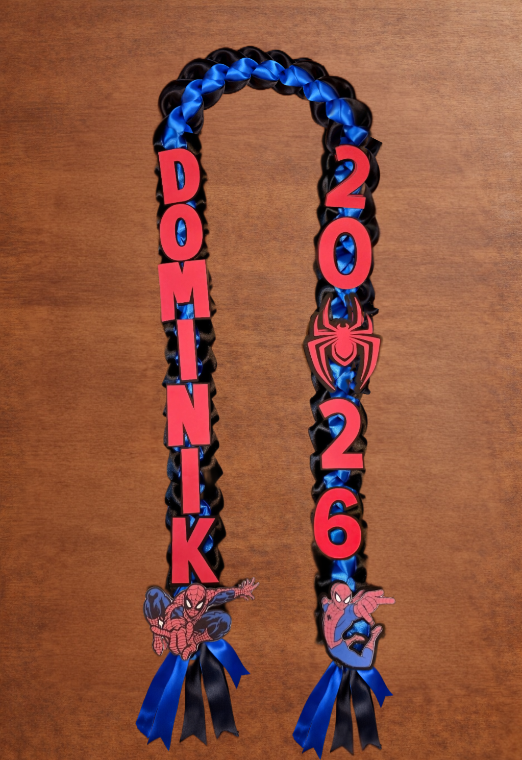 Spiderman Graduation Lei – Superhero Graduation Lei – Red & Blue Spider Inspired Lei